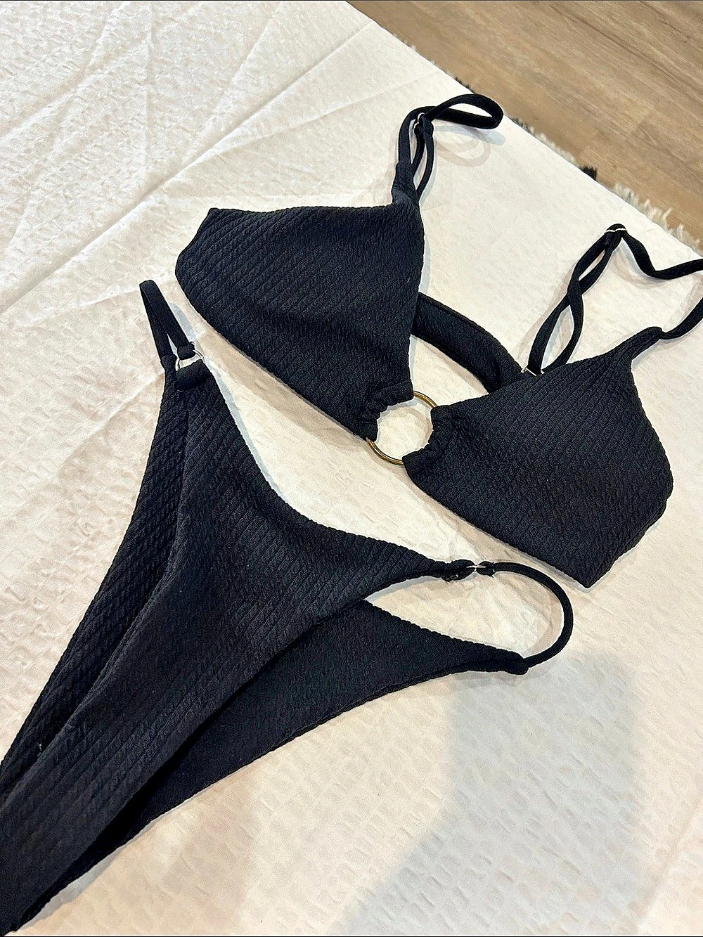 Black Ribbed Bikini Set Size Small - Picture 3 of 4
